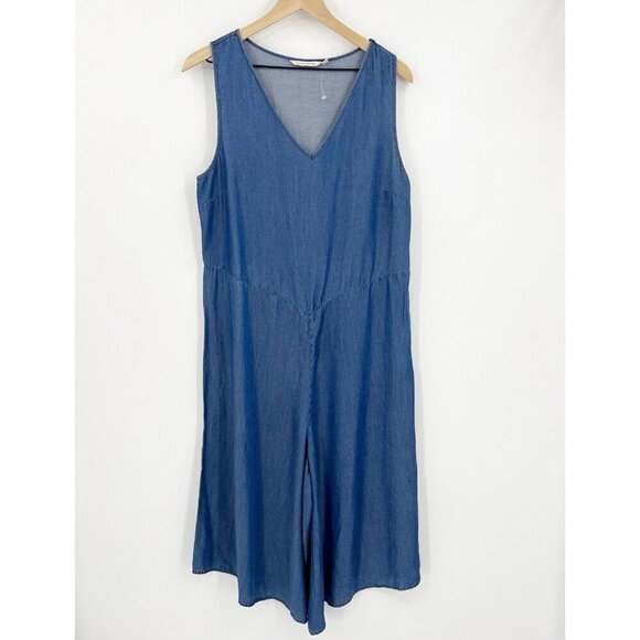 Soft Surroundings Lyocell Blue Chambray Romper Jumpsuit Medium Lagenlook Draped - Picture 1 of 7